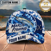 Maxcorners Fishing Blue White Camo Water Splash Honeycomb Grid Fish Hooks Personalized Name Unisex Classic Cap