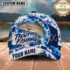 Maxcorners Fishing Blue White Camo Water Splash Honeycomb Grid Fish Hooks Personalized Name Unisex Classic Cap