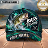 Maxcorners Fishing Teal Water Splash Honeycomb Grid Pattern Fish Hooks Personalized Name Unisex Classic Cap