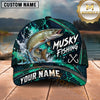 Maxcorners Fishing Teal Water Splash Honeycomb Grid Pattern Fish Hooks Personalized Name Unisex Classic Cap