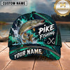 Maxcorners Fishing Teal Water Splash Honeycomb Grid Pattern Fish Hooks Personalized Name Unisex Classic Cap