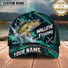Maxcorners Fishing Teal Water Splash Honeycomb Grid Pattern Fish Hooks Personalized Name Unisex Classic Cap