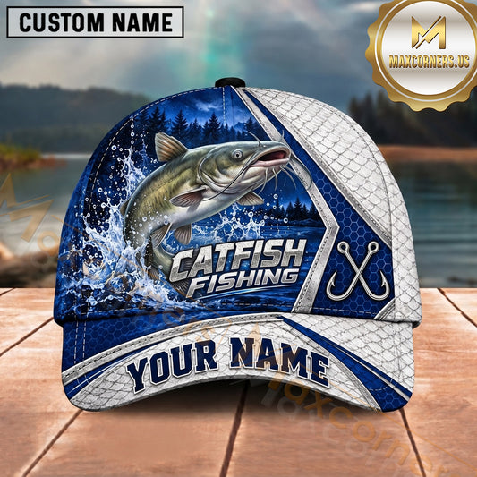 Maxcorners Fishing Fishing Net Pattern Night Forest Water Splash Fish Hooks Personalized Name Unisex Classic Cap