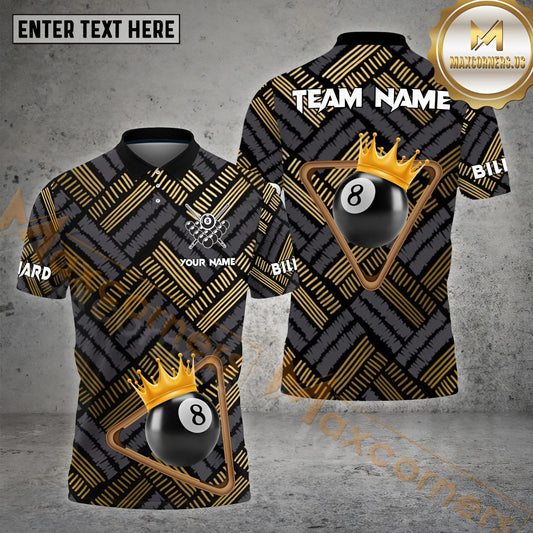 Maxcorners Billiard Rack Crown 8 Ball Pattern Pattern Personalized Name, Team Name 3D Polo Shirt (4 Colors)