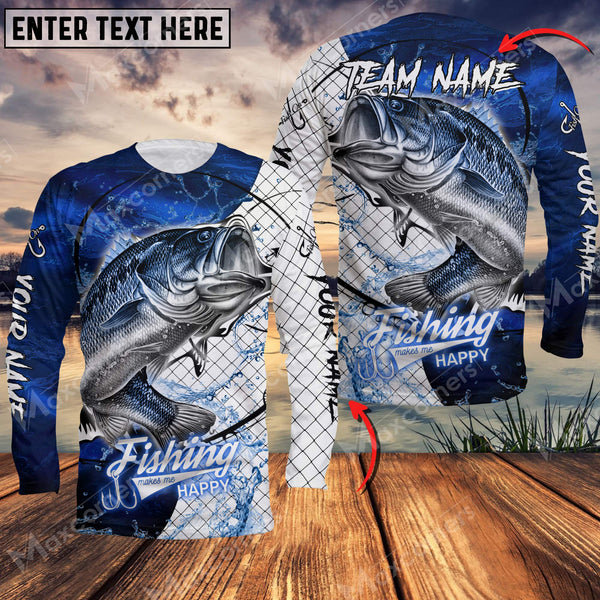 Maxcorner Large Mouth Bass Blue Water Sport Jersey Style Personalized 3D Long Sleeve Shirt