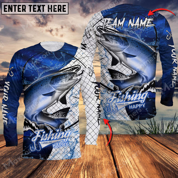 Maxcorne Salmon Fishing Blue Water Sport Jersey Style Personalized 3D Long Sleeve Shirt