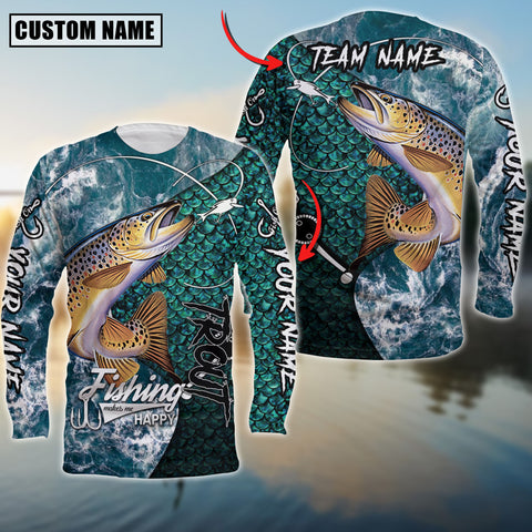 Maxcorne Trout Fishing Blue Wave  Personalized 3D Long Sleeve Shirt