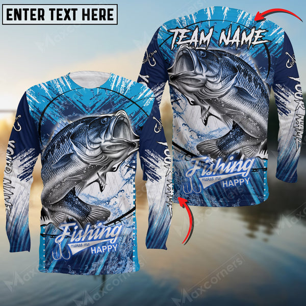 Maxcorners Bass Fishing Blue Jersey Sport Pattern Sun Protection Personalized Name Team Name 3D Shirts