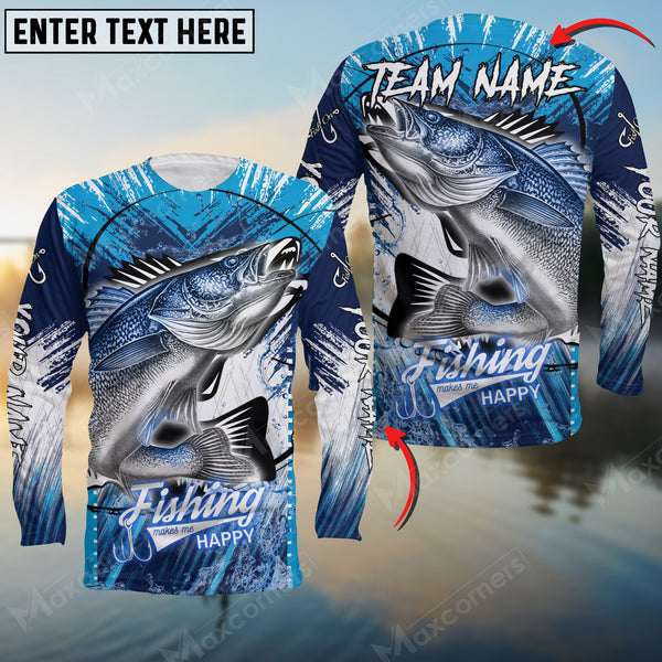 Maxcorners Walleye Fishing Blue Jersey Sport Pattern Sun Protection Personalized Name Team Name 3D Shirts