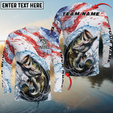 Maxcorners Bass Fishing USA Flag Sun Protection Personalized Name Team Name 3D Shirts