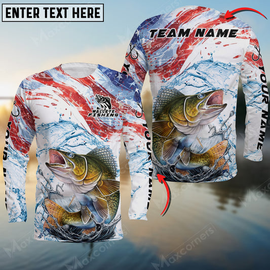 Maxcorners Fishing USA Flag Sun Protection Personalized Name Team Name 3D Shirts (6 Fish Species)