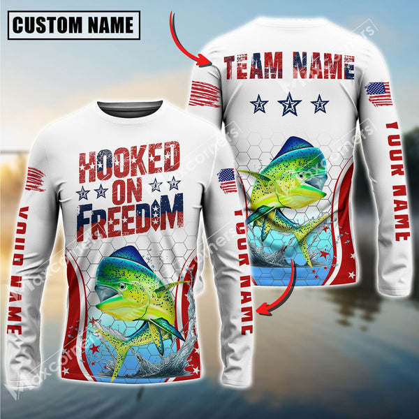 Maxcorners Mahi-Mahi Fishing USA Flag Pattern Sun Protection Personalized Name Team Name 3D Shirts