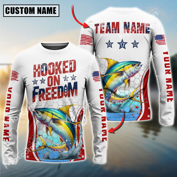 Maxcorners Tuna Fishing USA Flag Pattern Sun Protection Personalized Name Team Name 3D Shirts