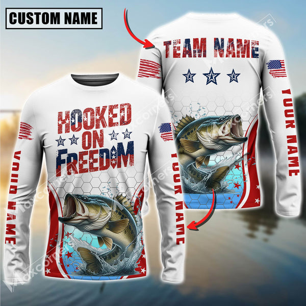 Maxcorners Bass Fishing USA Flag Pattern Sun Protection Personalized Name Team Name 3D Shirts