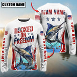 Maxcorners Marlin Fishing USA Flag Pattern Sun Protection Personalized Name Team Name 3D Shirts