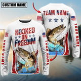 Maxcorners Walleye Fishing USA Flag Pattern Sun Protection Personalized Name Team Name 3D Shirts