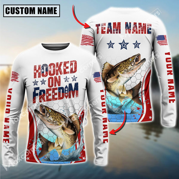 Maxcorners Walleye Fishing USA Flag Pattern Sun Protection Personalized Name Team Name 3D Shirts