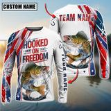 Maxcorners Walleye Fishing USA Flag Pattern Hooked On Freedom Sun Protection Personalized Name Team Name 3D Shirts