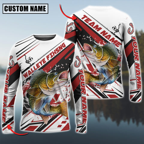 Maxcorners Walleye Fishing Red Line Jersey Sport Pattern Sun Protection Personalized Name Team Name 3D Shirts