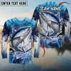 Maxcorners Fishing Blue Jersey Sport Pattern Sun Protection Personalized Name Team Name 3D Shirts (6 Fish Species)