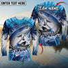 Maxcorners Fishing Blue Jersey Sport Pattern Sun Protection Personalized Name Team Name 3D Shirts (6 Fish Species)