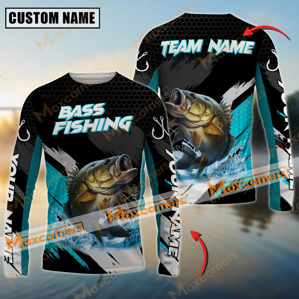 Maxcorner Bass Fishing Water Blue Jersey Sun Protection Personalized Name And Team Name Long Sweat Shirt