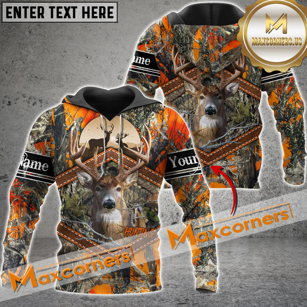 Maxcorners Orange Wilderness Deer Hunting Custom Name Shirt 3D All Over Printed Clothes