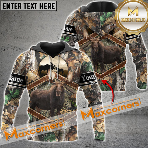 Maxcorners Grass Brown Wilderness Moose Hunting Custom Name Shirt 3D All Over Printed Clothes