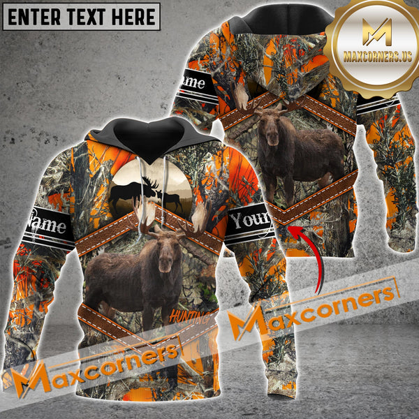 Maxcorners Orange Wilderness Moose Hunting Custom Name Shirt 3D All Over Printed Clothes