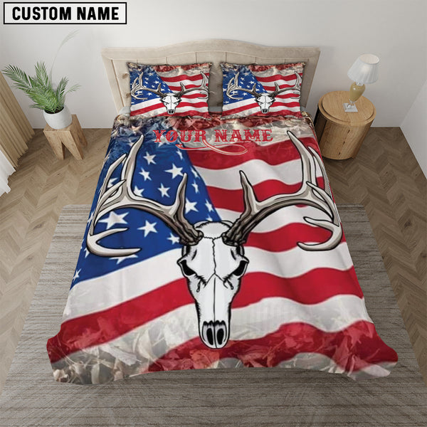 Maxcorners Logo Deer Hunting USA Flag Custom Name 3D All Over Printed Bedding Set