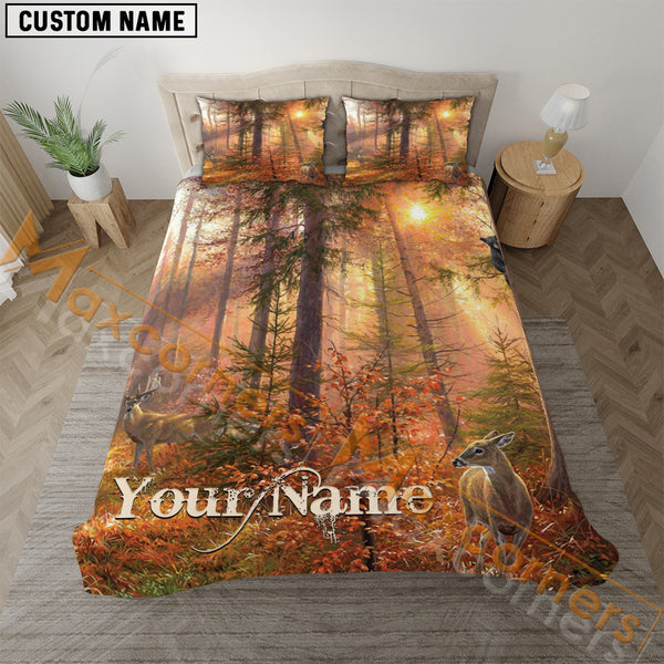 Maxcorners Custom Name Autumn Forest Deer Hunting Bedding Set 3D All Over Printed