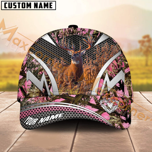 Maxcorners Wilderness Deer Hunting Camo Pattern Multicolor Personalized Name 3D Cap (5 Colors)
