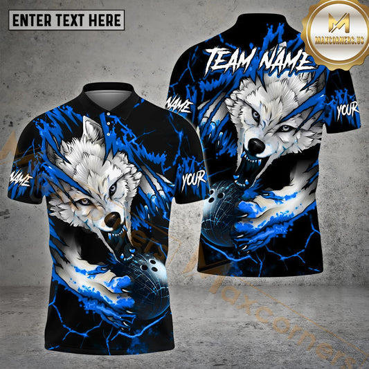 Maxcorners Bowling Bloody Wolf Old Bowling Ball Multicolor Options Personalized Name, Team Name 3D Polo Shirt (4 Colors)