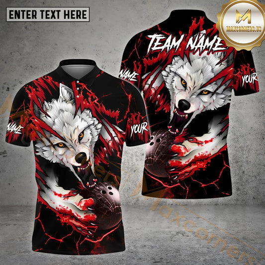Maxcorners Bowling Bloody Wolf Old Bowling Ball Multicolor Options Personalized Name, Team Name 3D Polo Shirt (4 Colors)