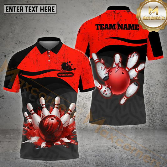 Maxcorners Bowling Colorful Wave Bowling Ball Multicolor Options Personalized Name, Team Name 3D Polo Shirt (4 Colors)