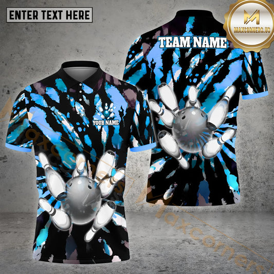 Maxcorners Bowling Colorful Graffiti Tornado Bowling Ball Multicolor Options Personalized Name, Team Name 3D Polo Shirt (4 Colors)