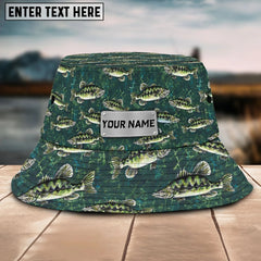 Maxcorners Bass Fishing Pattern Customized Name 3D Bucket Hat