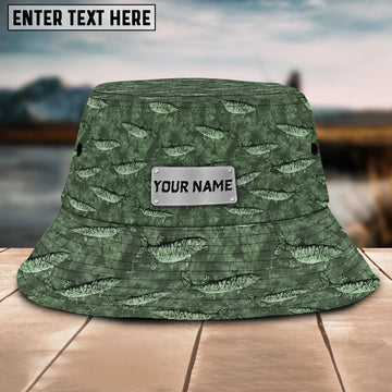 Maxcorners Musky Fishing Pattern Customized Name 3D Blue Bucket Hat