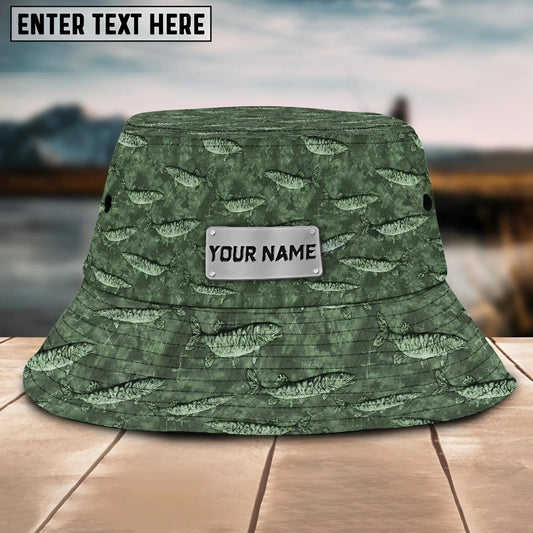 Maxcorners Musky Fishing Pattern Customized Name 3D Blue Bucket Hat