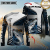 Maxcorners Fishing Blue Deep Wave Hook Personalized Name, Team Name Long Sleeve Shirt (8 Fish Species)