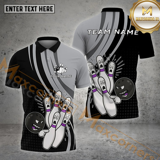 Maxcorners Bowling Angry Cartoon Strike Multicolor Options Personalized Name, Team Name 3D Shirt (4 Colors)