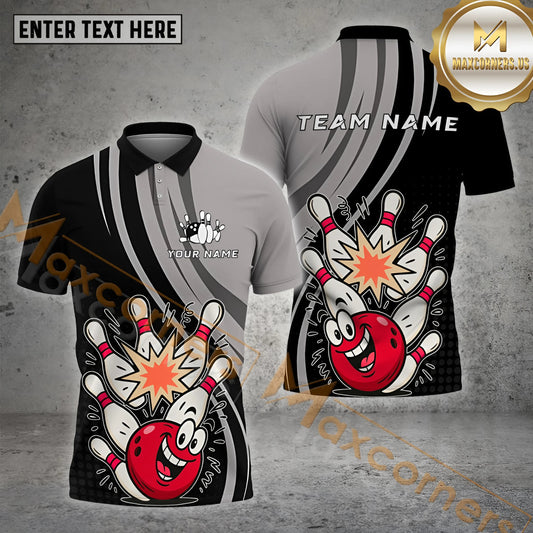 Maxcorners Bowling Cartoon Strike Blast Multicolor Options Personalized Name, Team Name 3D Shirt (4 Colors)