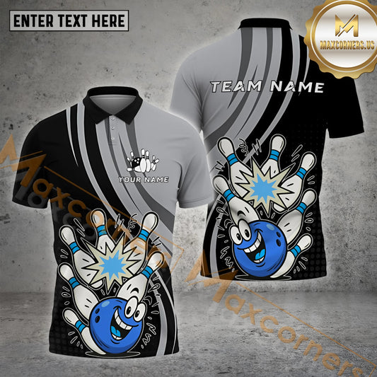 Maxcorners Bowling Cartoon Strike Blast Multicolor Options Personalized Name, Team Name 3D Shirt (4 Colors)
