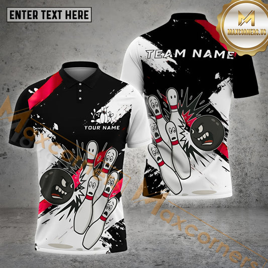 Maxcorners Bowling Angry Smash Classic Multicolor Options Personalized Name, Team Name 3D Shirt (4 Colors)