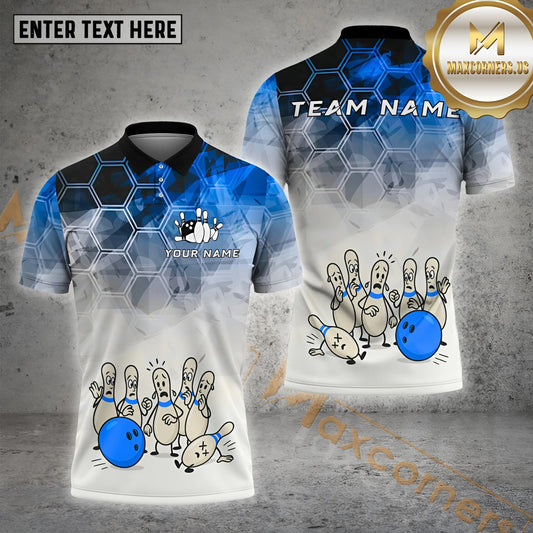 Maxcorners Bowling Cartoon Pins Confusion Multicolor Options Personalized Name, Team Name 3D Shirt (4 Colors)