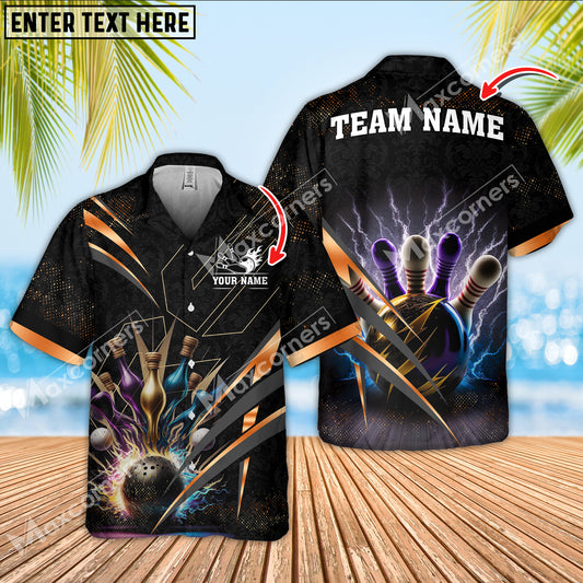 Maxcorners Bowling Multicolor Option Customized Name Hawaiian Shirt (5 Colors)