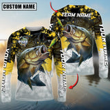 Maxcorners Bass Fishing Yellow White Jersey Sport Pattern Sun Protection Personalized Name Team Name 3D Shirts