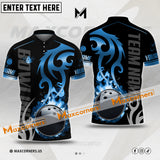 Maxcorners Bowling & Pins Flame Premium Pattern Multicolor Option Customized Name, Team Name 3D Polo Shirt (4 Colors)