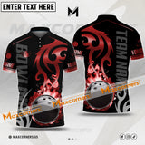Maxcorners Bowling & Pins Flame Premium Pattern Multicolor Option Customized Name, Team Name 3D Polo Shirt (4 Colors)
