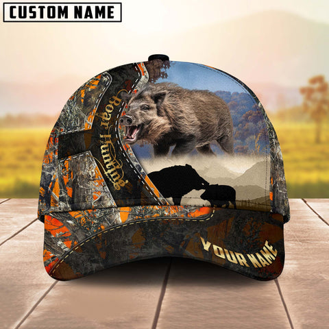 Maxcorners Boar Hunting Orange Camouflage Multicolor Personalized Name 3D Cap